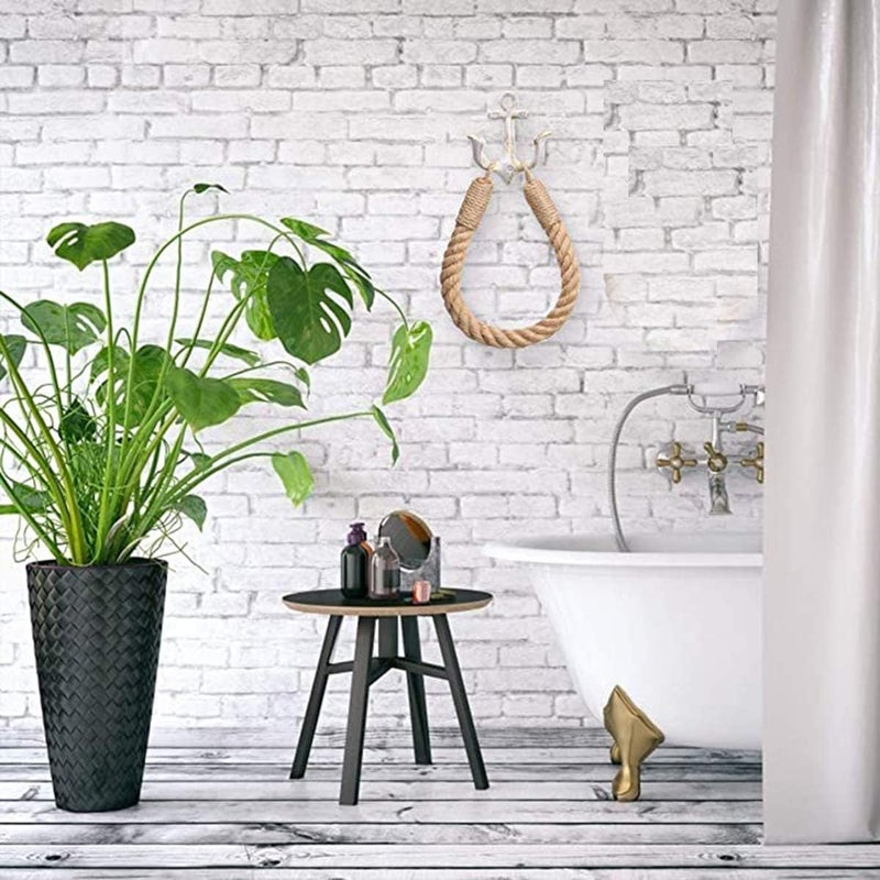 Amerla Nautical Anchor Toilet Paper Holder Rustic Industrial Wall-Mounted Towel Ring with Metal Hook for Bathroom Decor (White) - Image 5